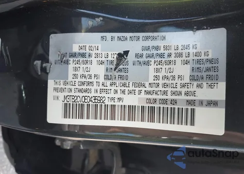 2014 Mazda Cx-9 Touring from USA, damaged, VIN JM3TB2CV0E0435982